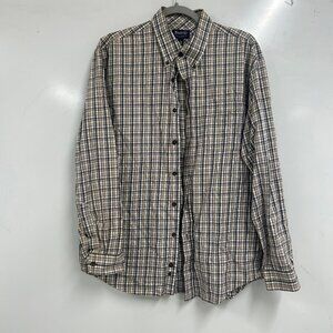 0392 Bass Large Plaid Button Down Shirt Neutral Grunge Academia Dadcore Vintage